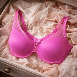 Curvy Couture Hot Pink Bra 40J | Mesh Overlay | Sparkly Charm | Luxury Support